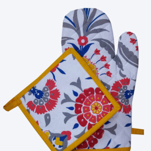 Floral Cotton Oven Glove & Pot Holder Set