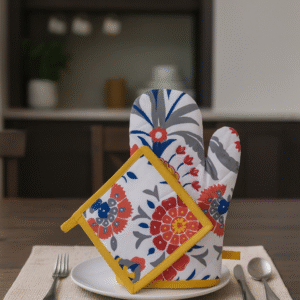 Floral Cotton Oven Glove & Pot Holder Set