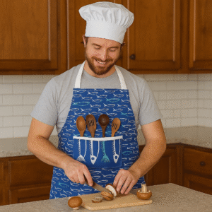 Printed Cotton Apron with Fish Design