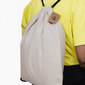 Natural Cotton Drawstring Bag with Black Strings