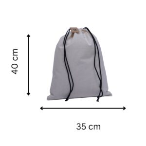 Natural Cotton Drawstring Bag with Black Strings
