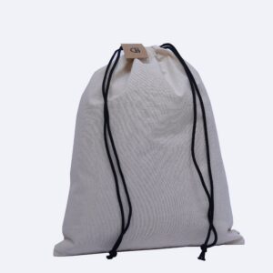 Natural Cotton Drawstring Bag with Black Strings